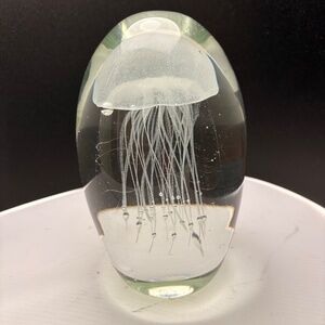 Vintage Art Glass Clear Jellyfisn Paperweight 7"